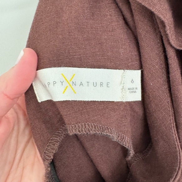 Happy Nature Linen Viscose One Shoulder Bow Tie Jumpsuit Brown 6 - Picture 6 of 6